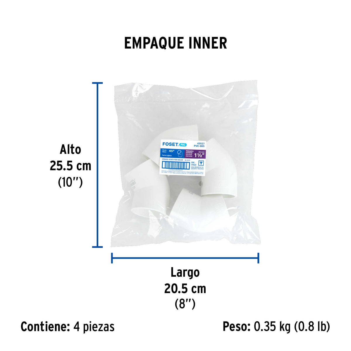 Codo 45° de PVC, 1-1/2"