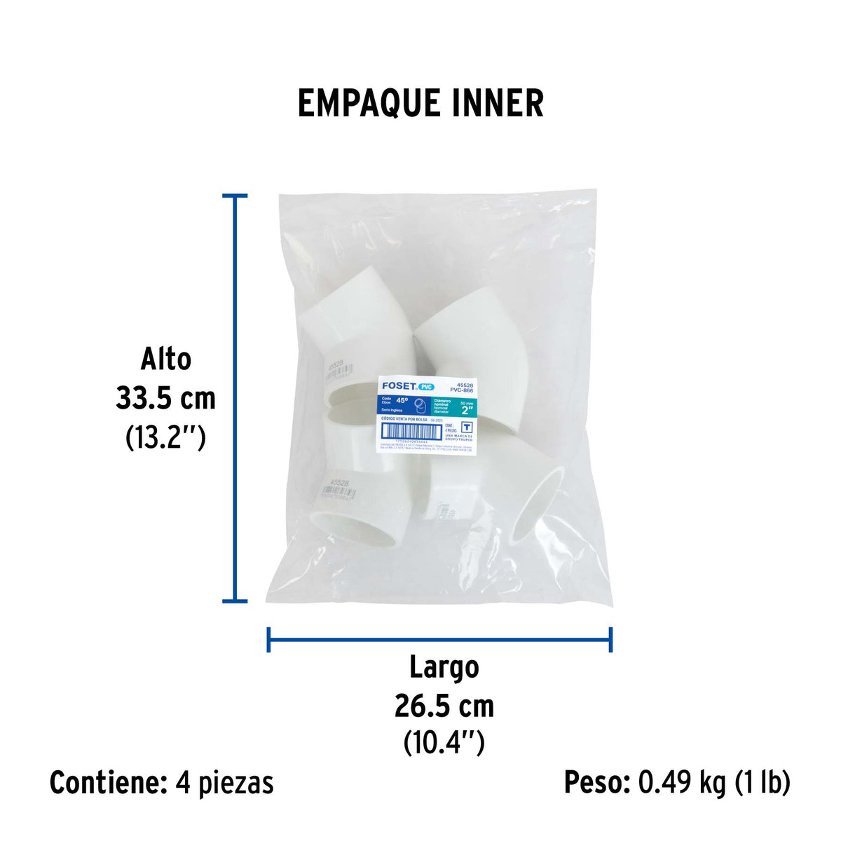 Codo 45° de PVC, 2"