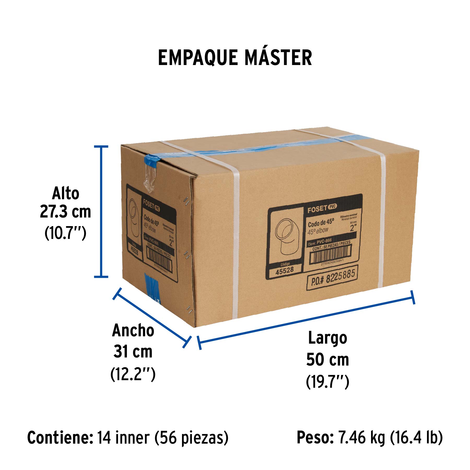 Codo 45° de PVC, 2"