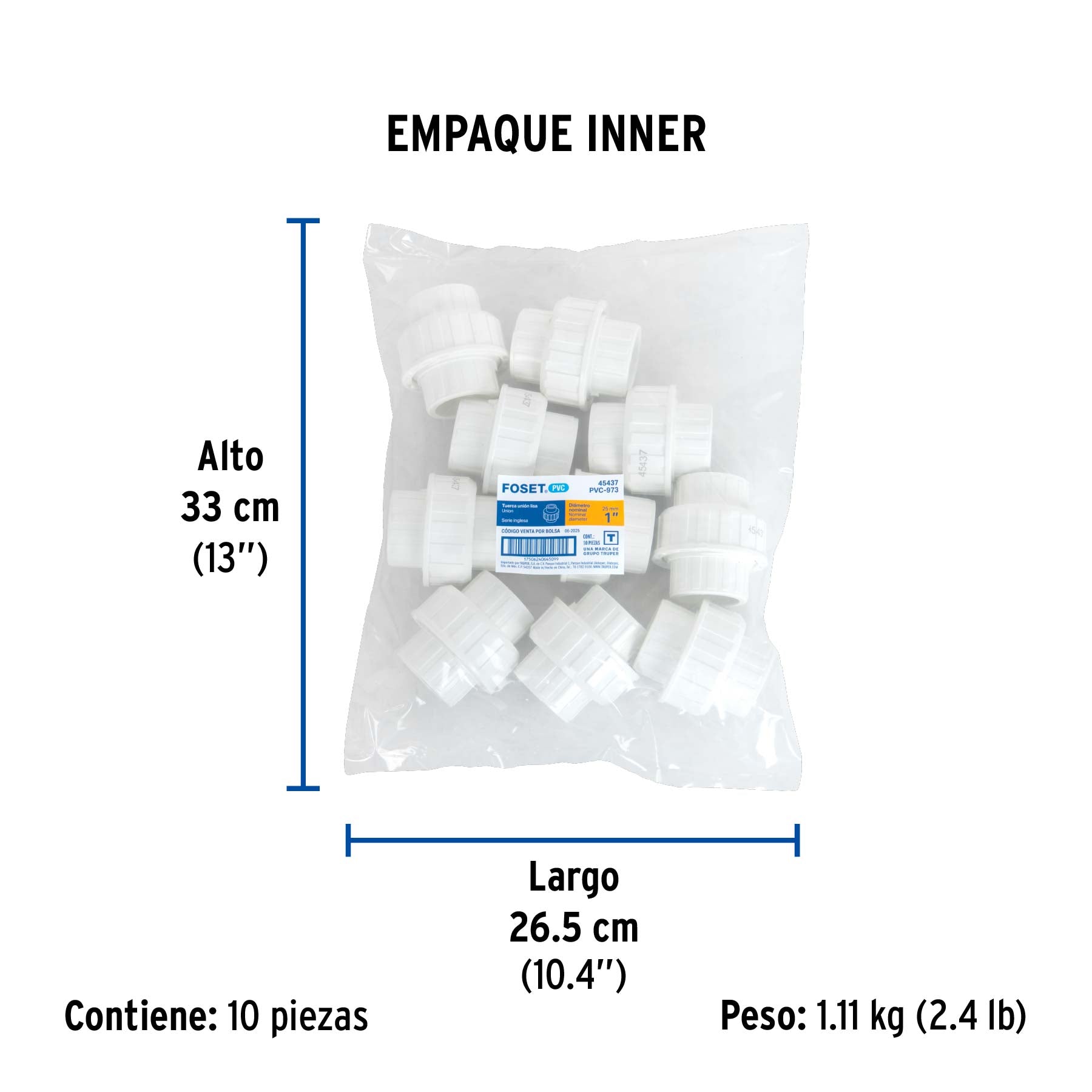 Tuerca unión lisa de PVC, 1"