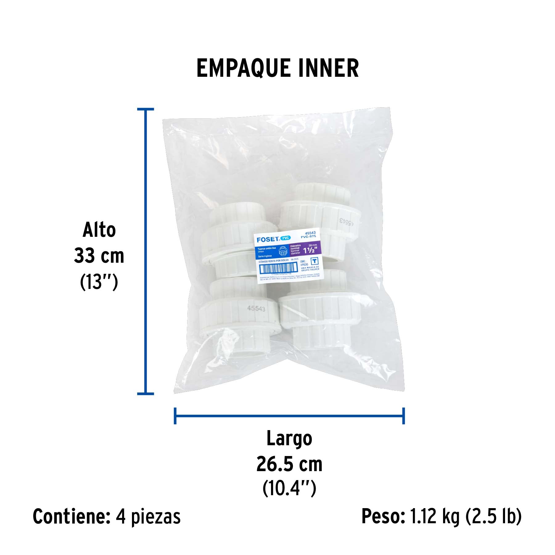 Tuerca unión lisa de PVC, 1-1/2"