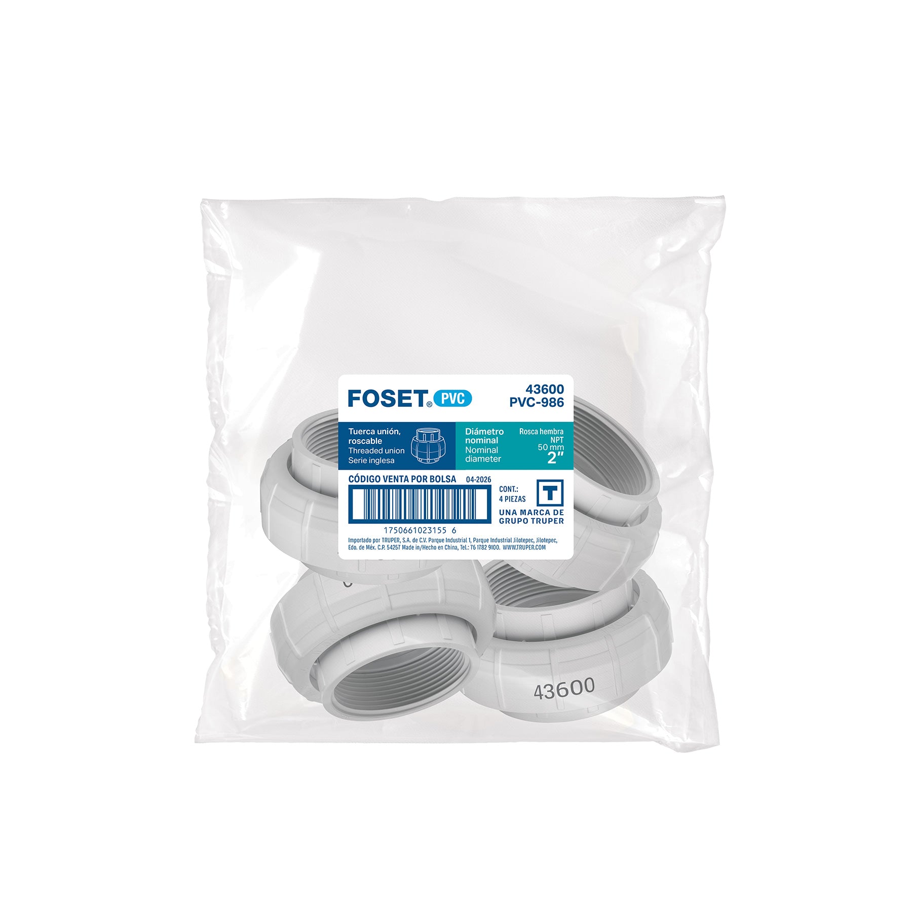 Tuerca unión roscable de PVC 2', FOSET