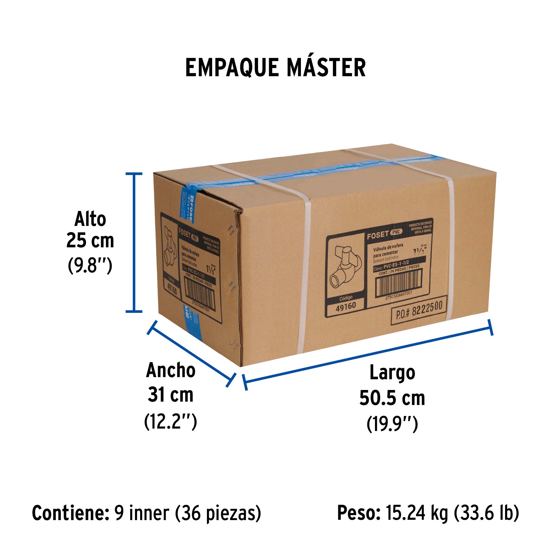 Válvula de esfera de pvc, de 1 1/2", para cementar