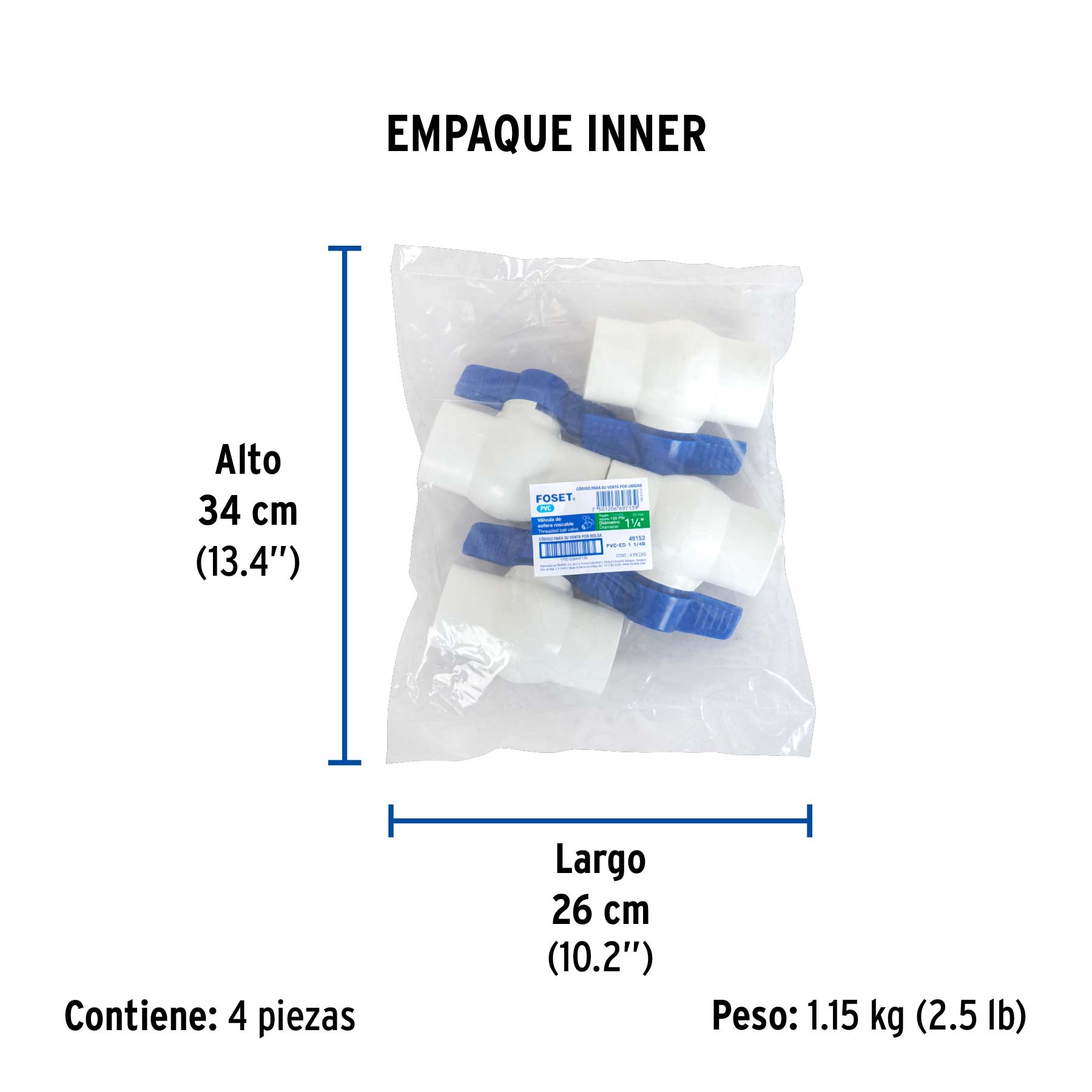 Válvula esfera de pvc, 1-1/4", roscable