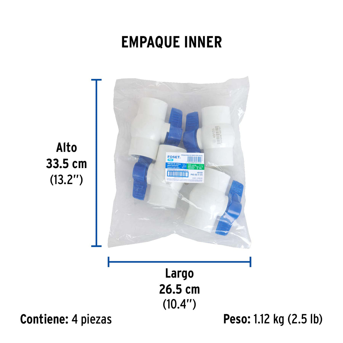 Válvula de esfera de pvc, de 1 1/4", para cementar