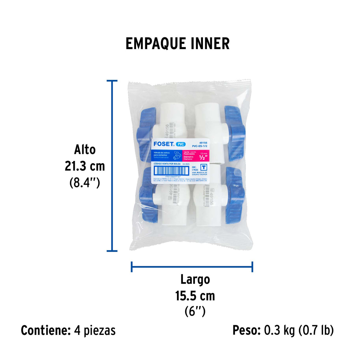 Válvula de esfera de pvc, de 1/2",para cementar