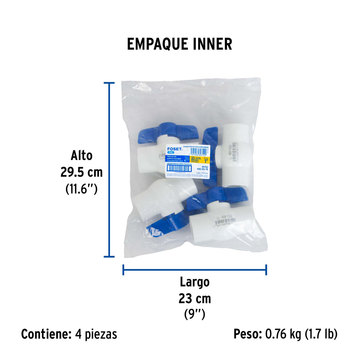 Válvula esfera de pvc, 1", roscable