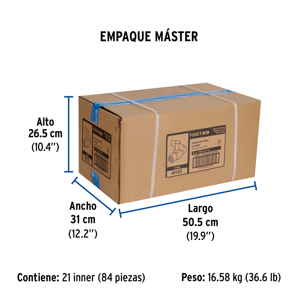 Válvula esfera de pvc, 1", roscable