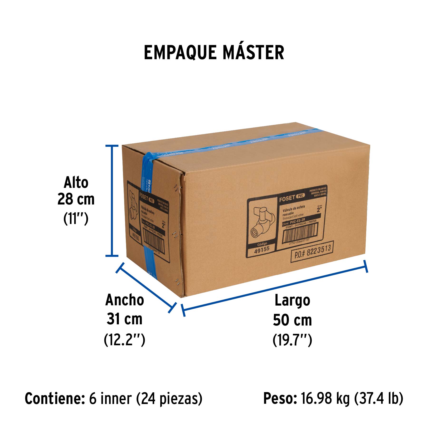 Válvula esfera de pvc, 2", roscable