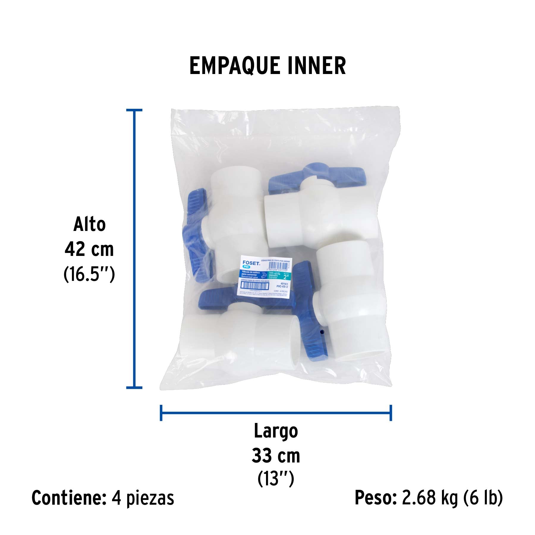 Válvula de esfera de pvc, de 2", para cementar