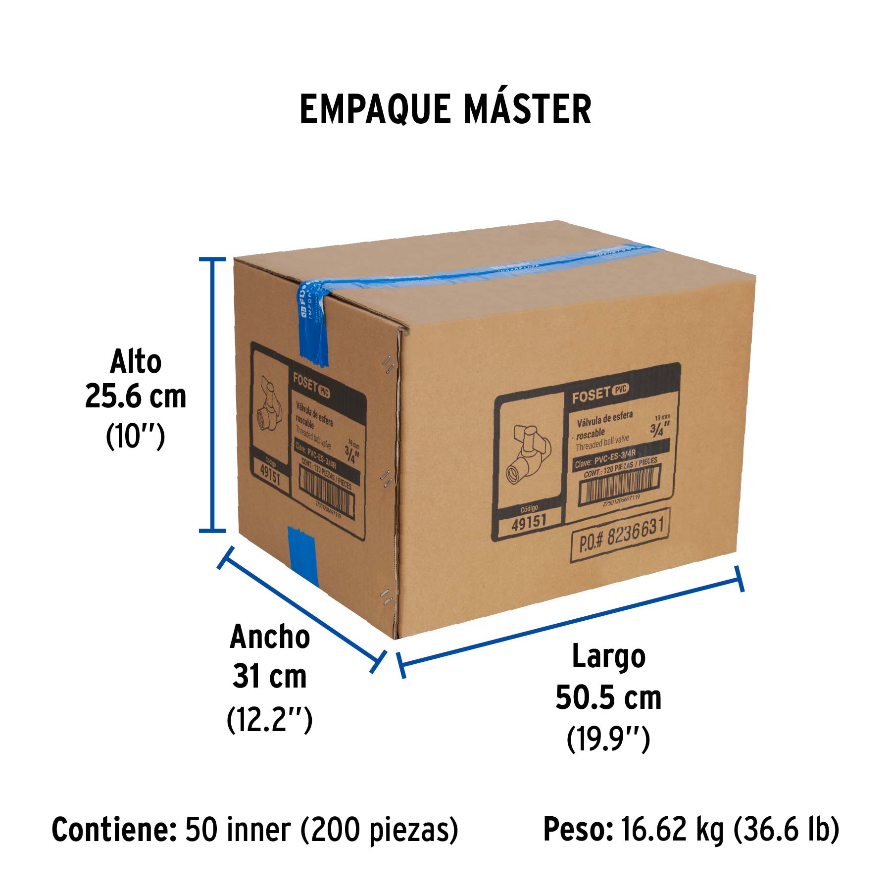 Válvula esfera de pvc, 3/4", roscable