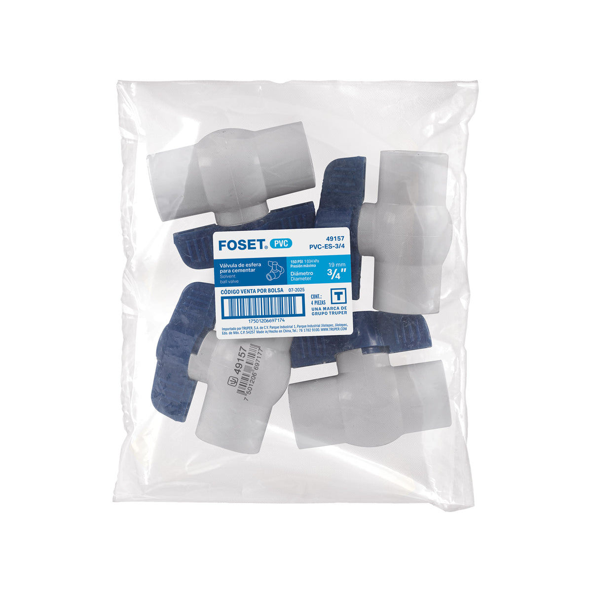 Válvula de esfera de pvc, de 3/4", para cementar