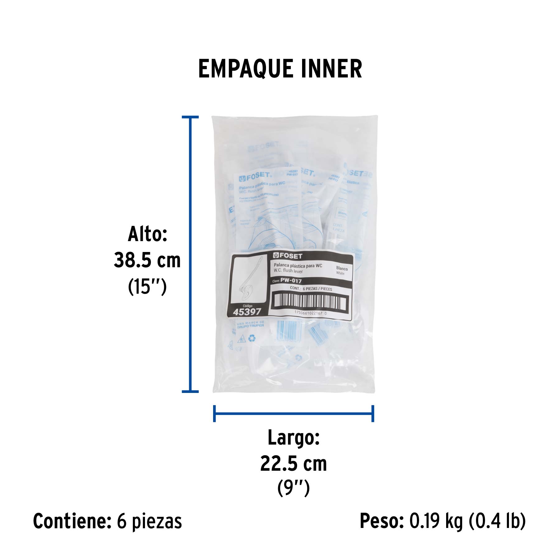 Palanca frontal plástica blanca para WC, FOSET