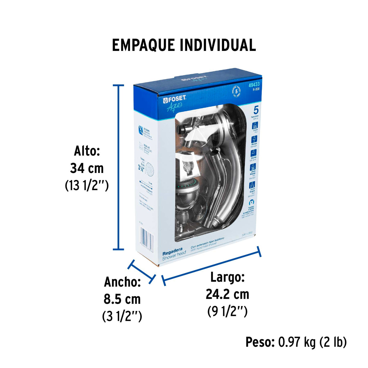 Regadera con extensión tipo teléfono, Aqua
