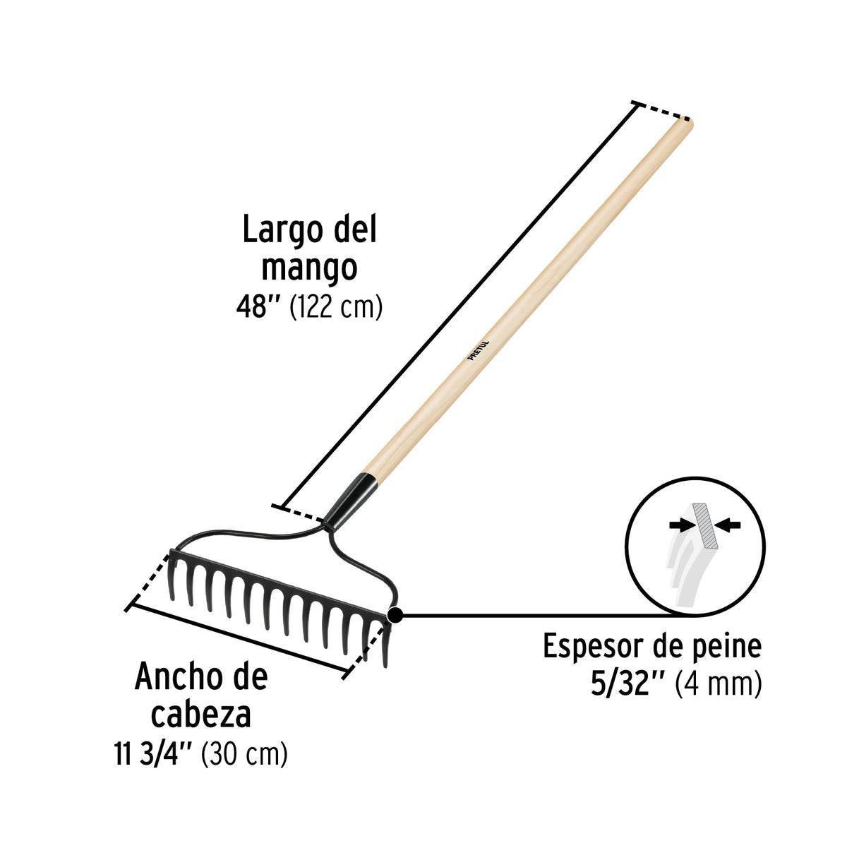Rastrillo jardinero, 12 dientes, Pretul