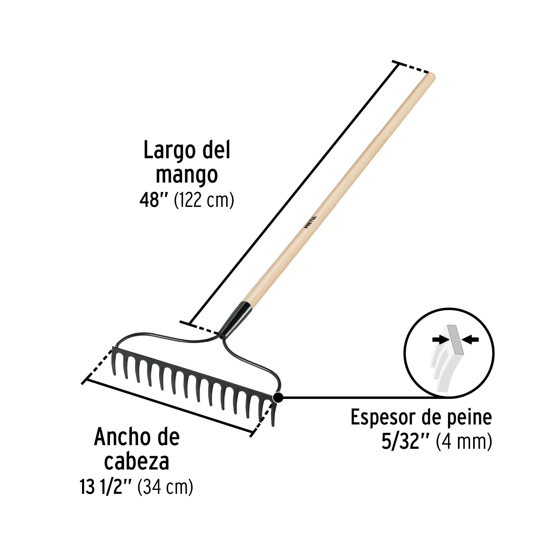 Rastrillo jardinero, 14 dientes, Pretul