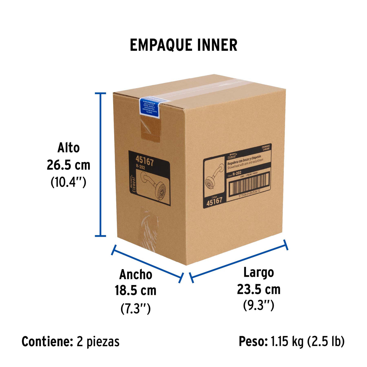 Regadera 5 funciones, con brazo, cromo, Element