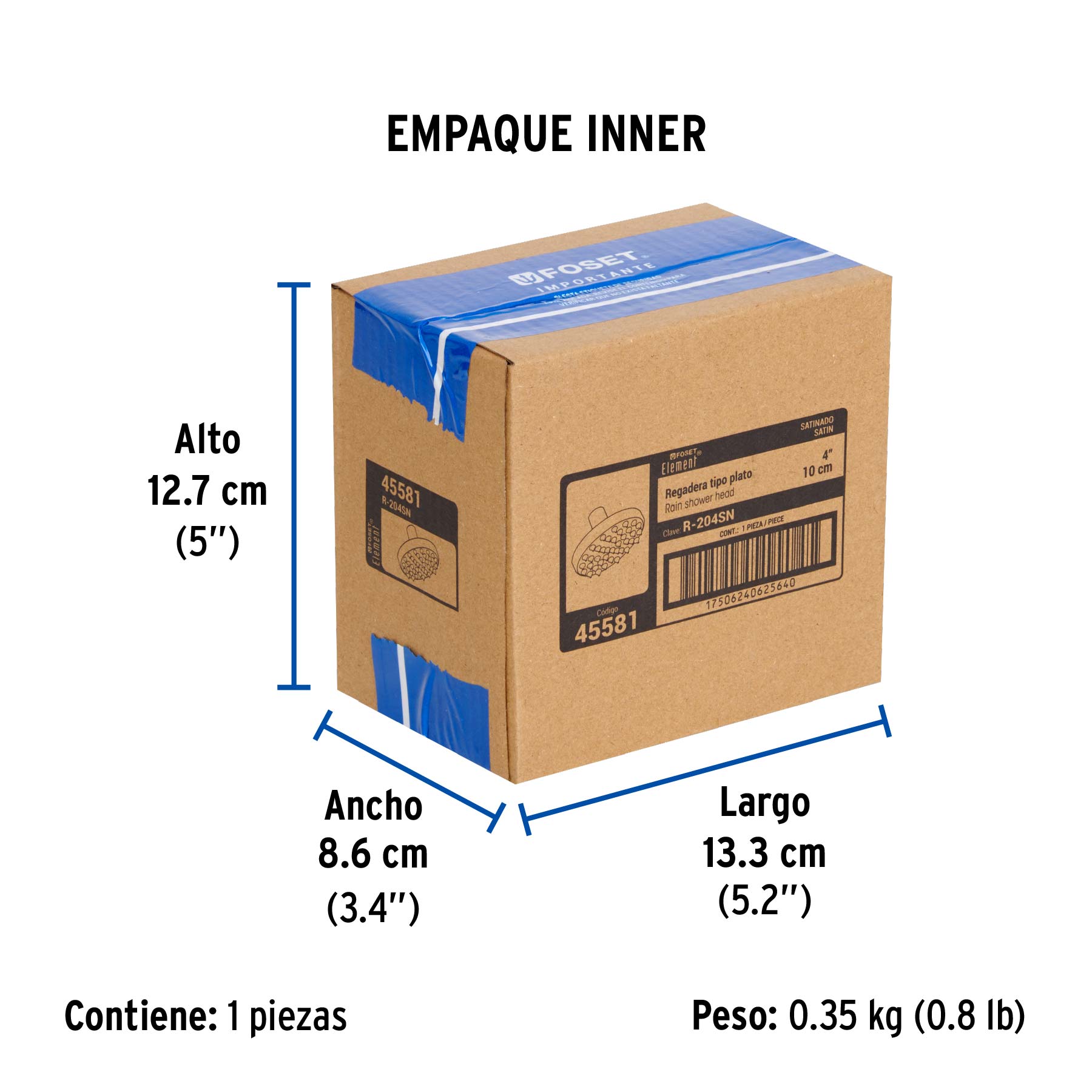 Regadera de latón, 4", sin brazo, satinado, Element