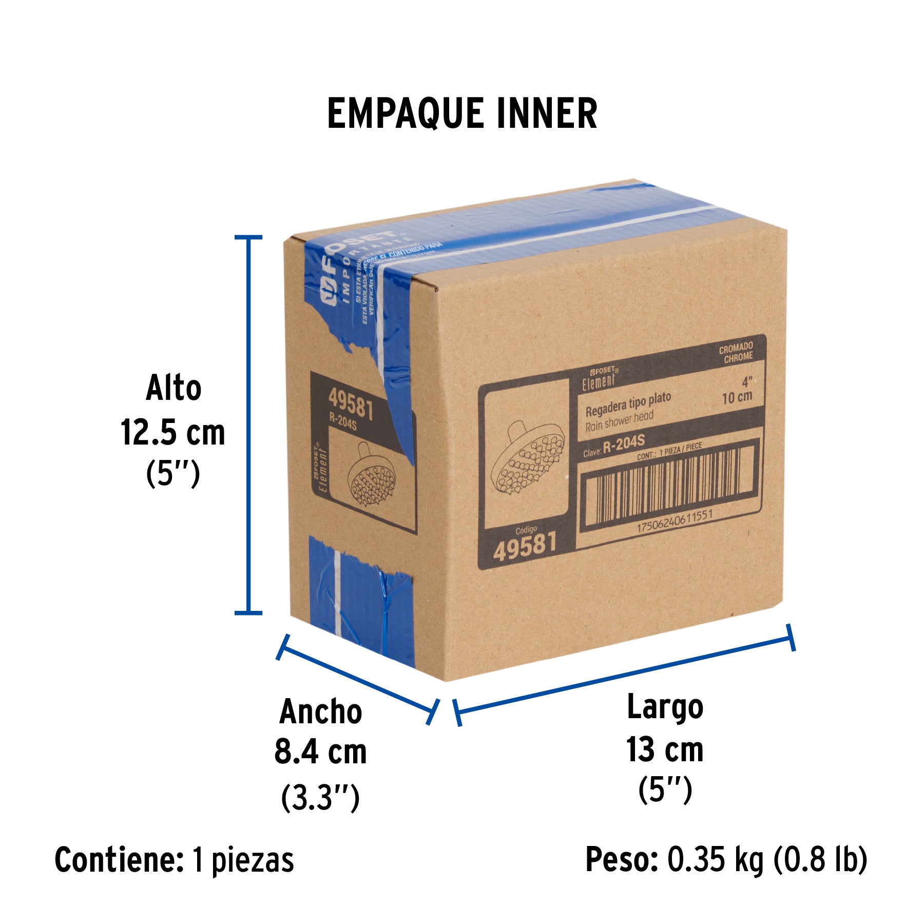 Regadera redonda, 4", sin brazo, Element