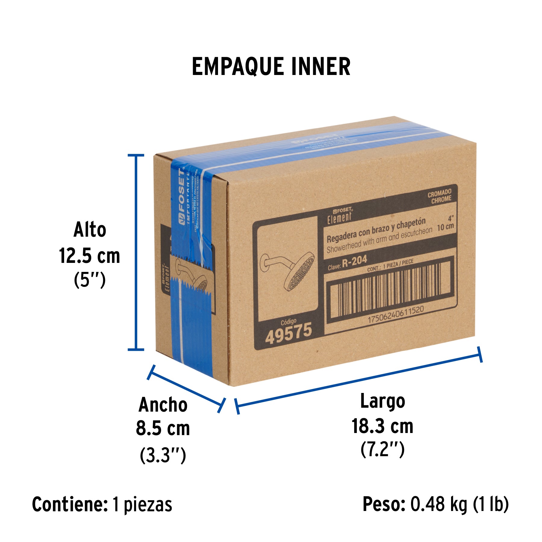 Regadera redonda, 4", con brazo, Element