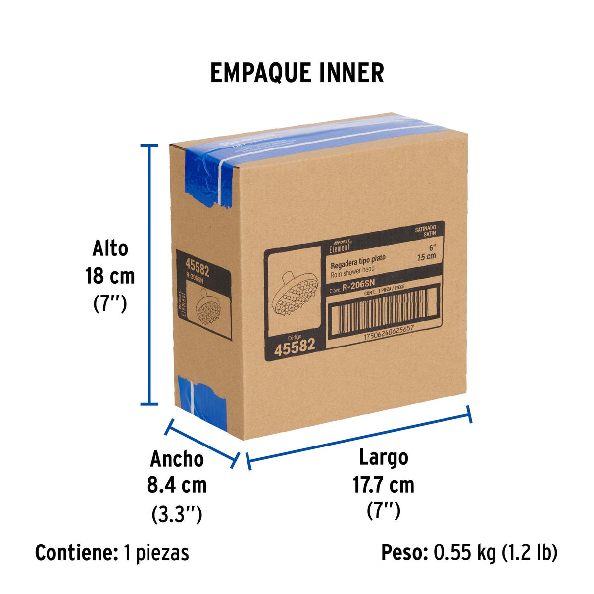 Regadera de latón, 6", sin brazo, satinado, Element