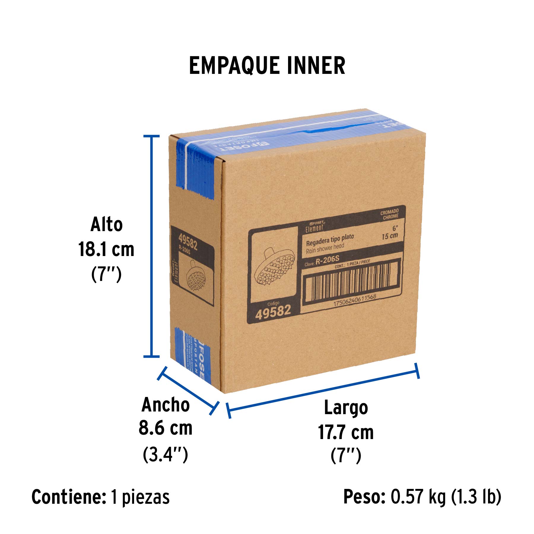 Regadera redonda, 6", sin brazo, Element