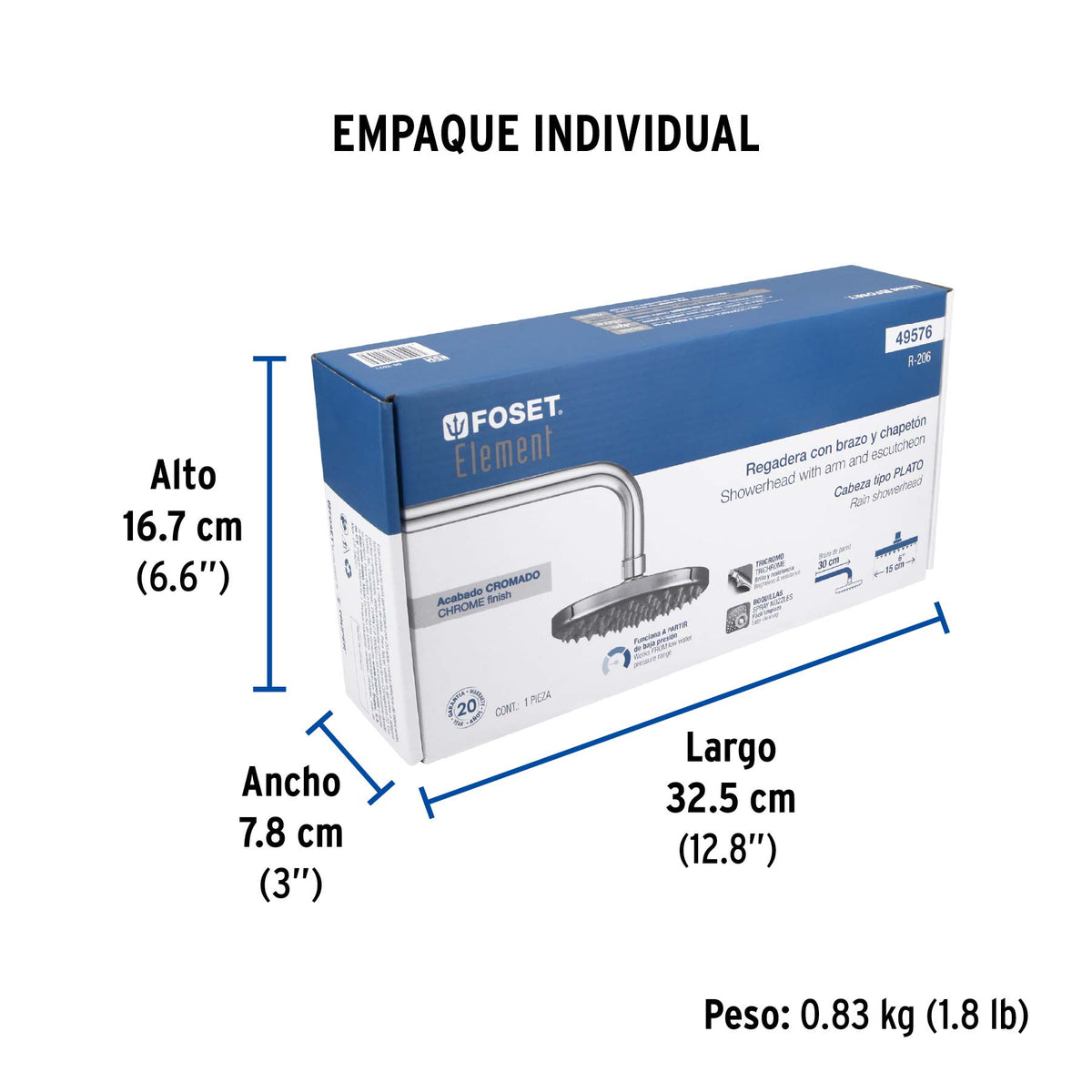 Regadera redonda, 6", con brazo, Element