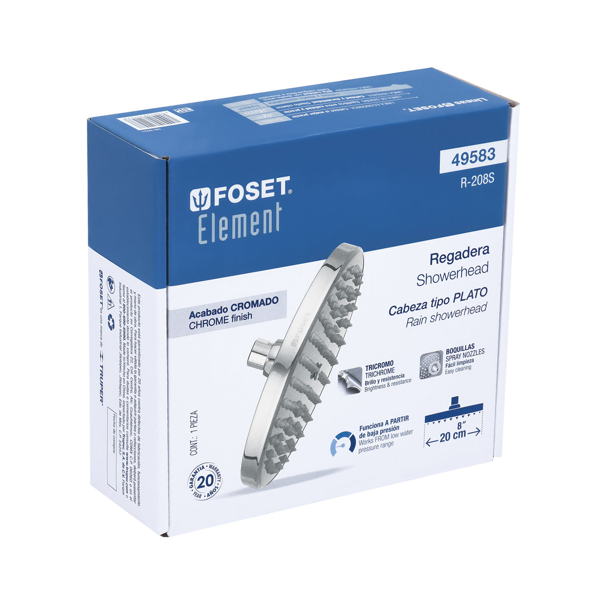Regadera redonda, 8", sin brazo, Element