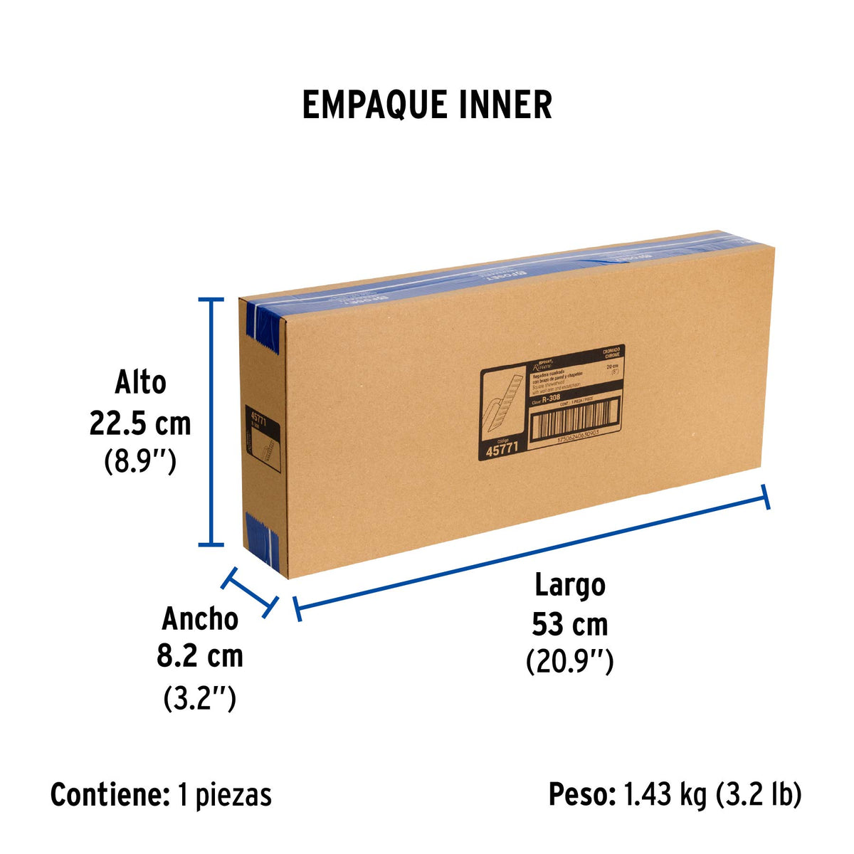Regadera acero inoxidable, 8", con brazo, cromado, Riviera