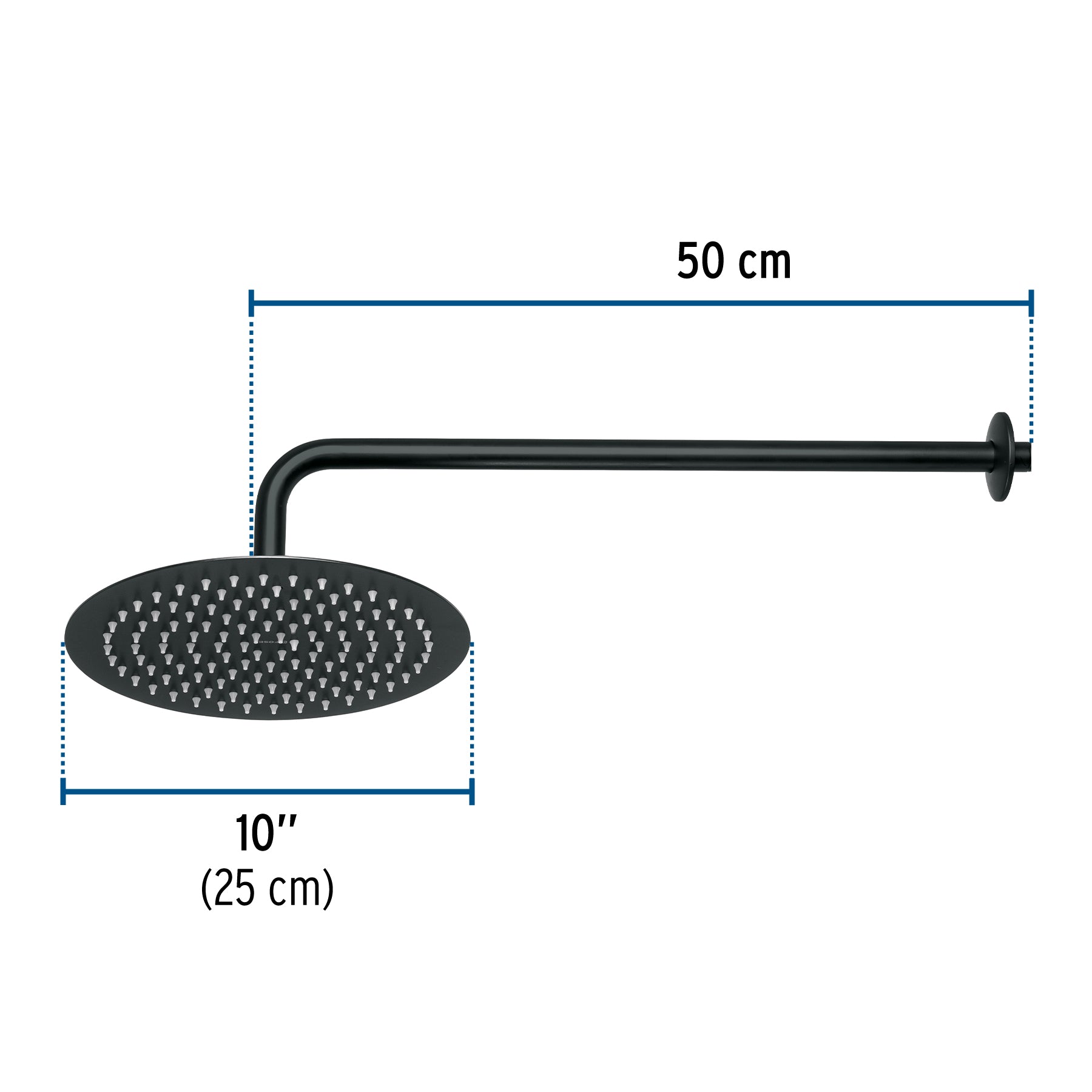 Regadera plato redondo 10' con brazo, negro, FOSET RIVIERA