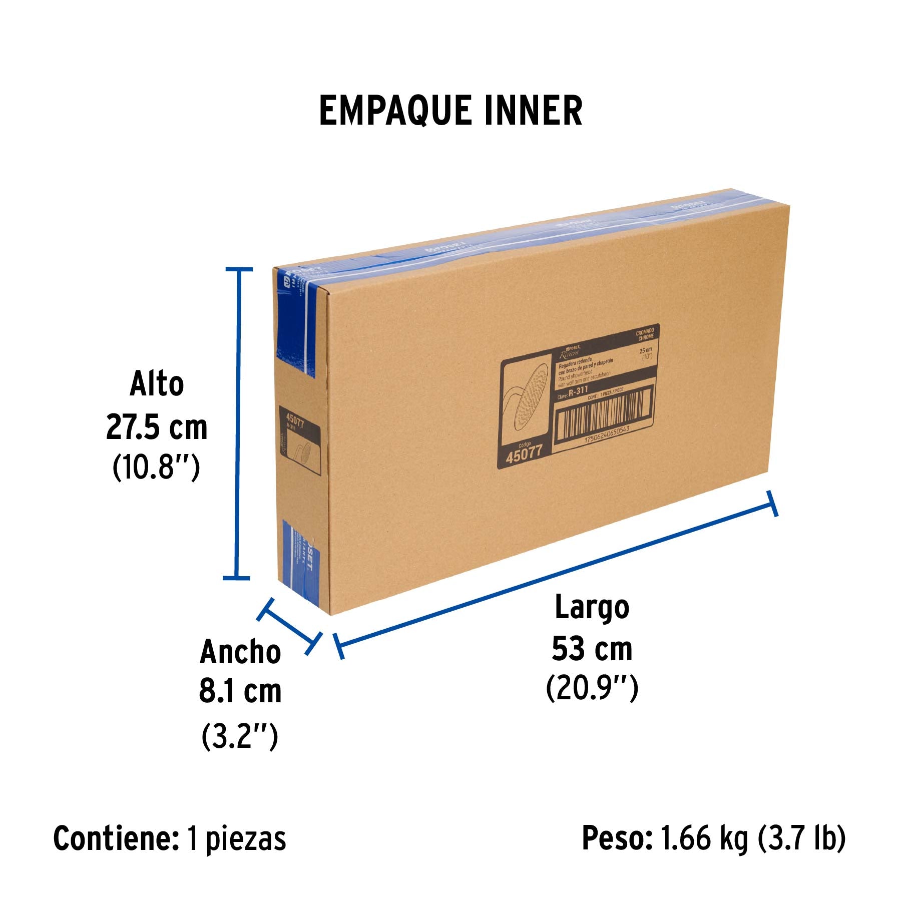 Regadera redonda, acero inoxidable, 10", cromada, Riviera