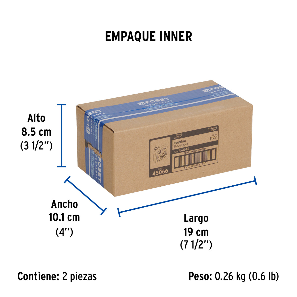 Regadera cuadrada, ABS, 3-3/4", sin brazo, Basic