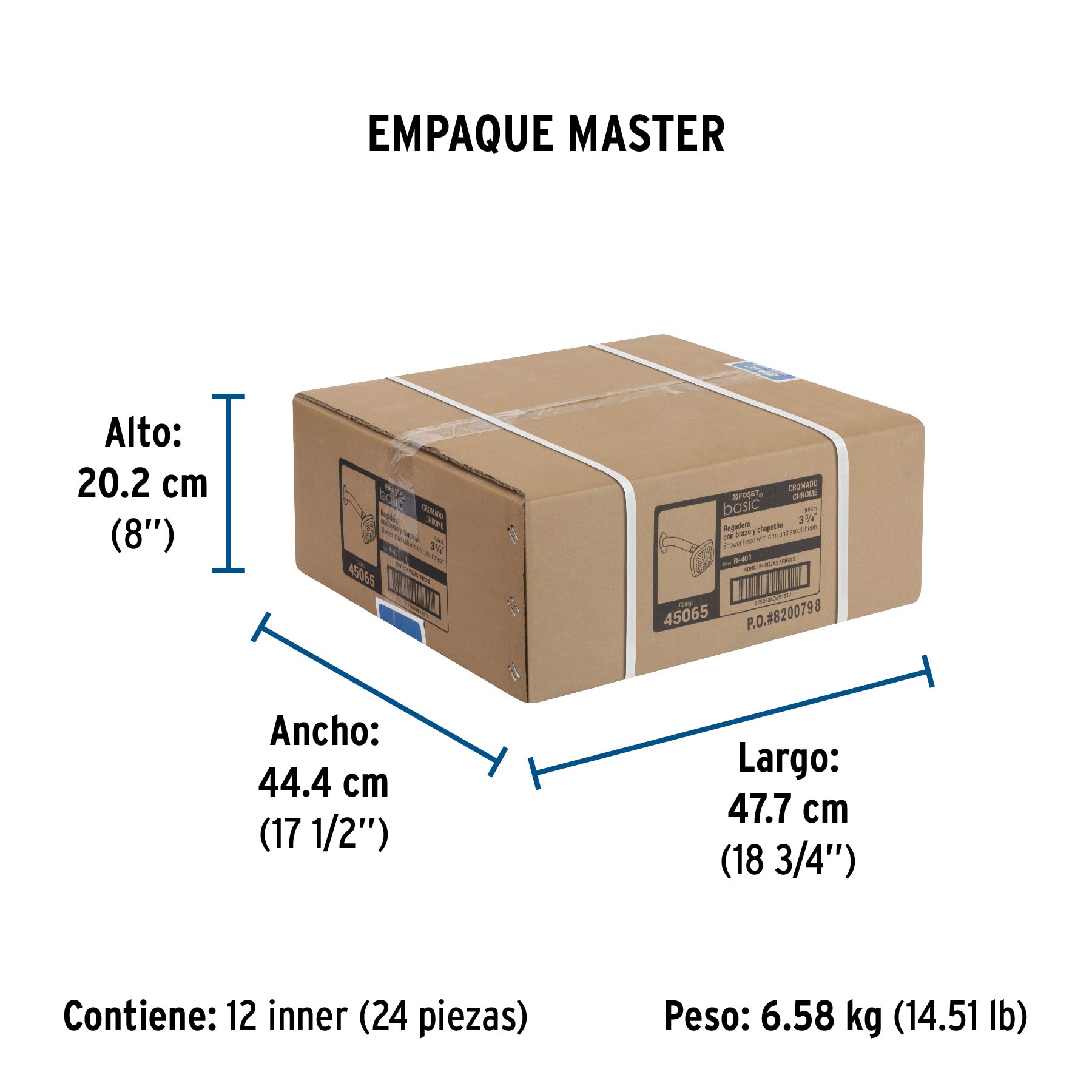 Regadera cuadrada, ABS, 3-3/4", con brazo, Basic