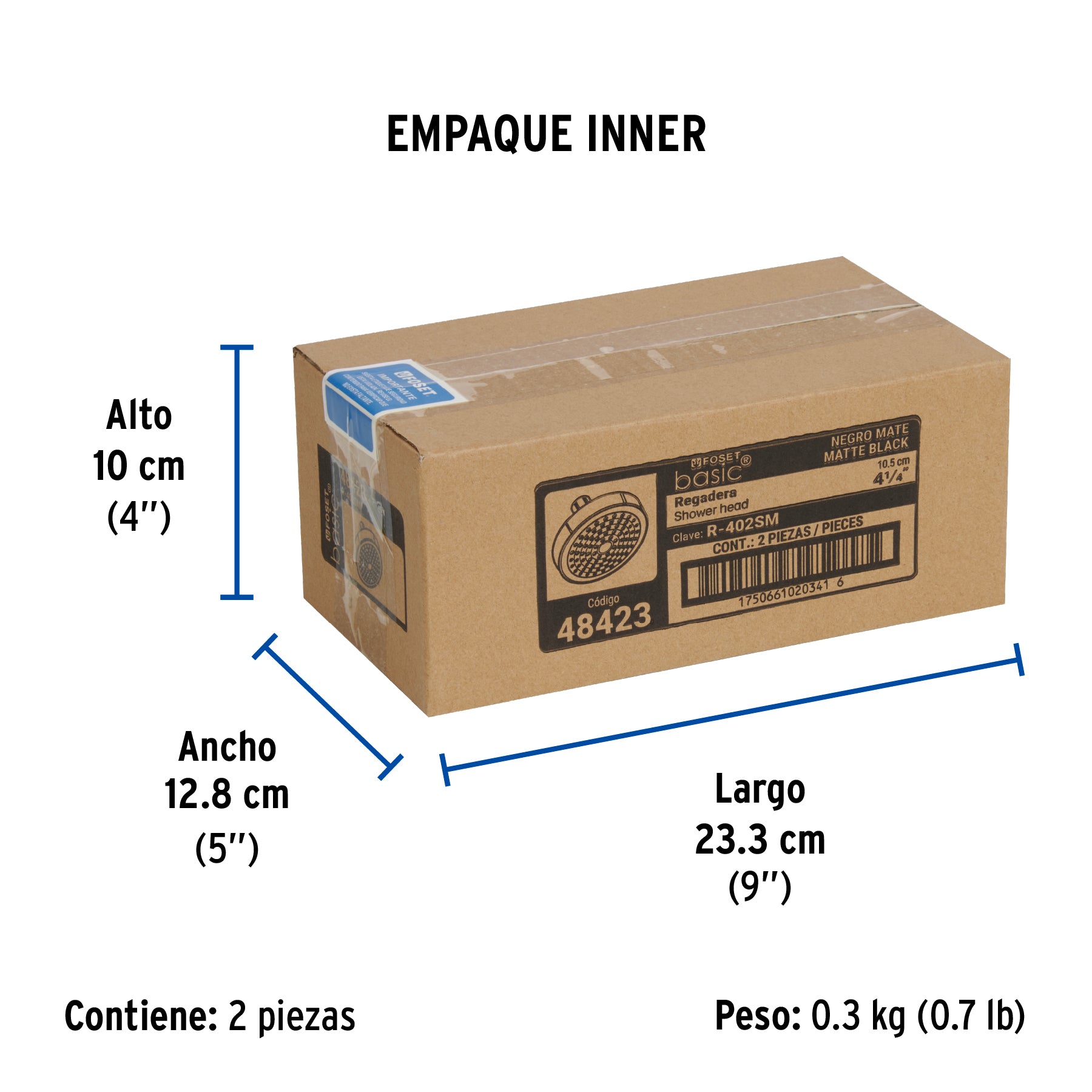 Regadera redonda de ABS 4-1/4' sin brazo, negro, Basic