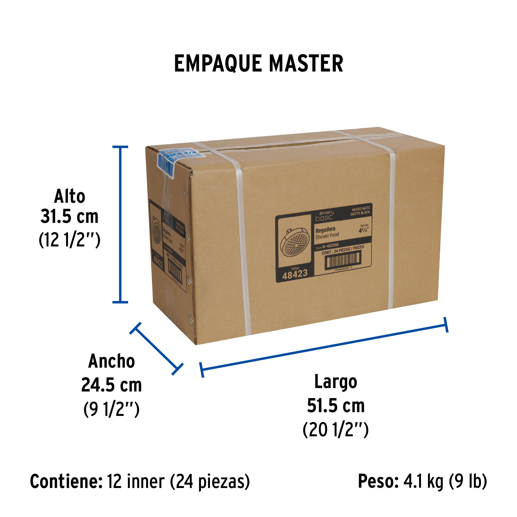 Regadera redonda de ABS 4-1/4' sin brazo, negro, Basic