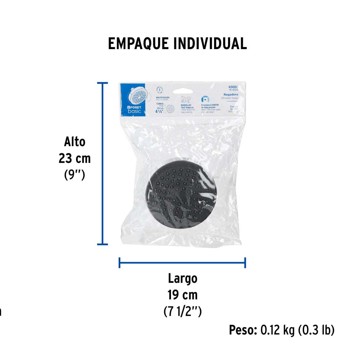 Regadera redonda, ABS, 4-1/4", sin brazo, Basic