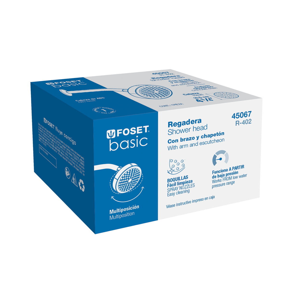 Regadera redonda, ABS, 4-1/4", con brazo, Basic