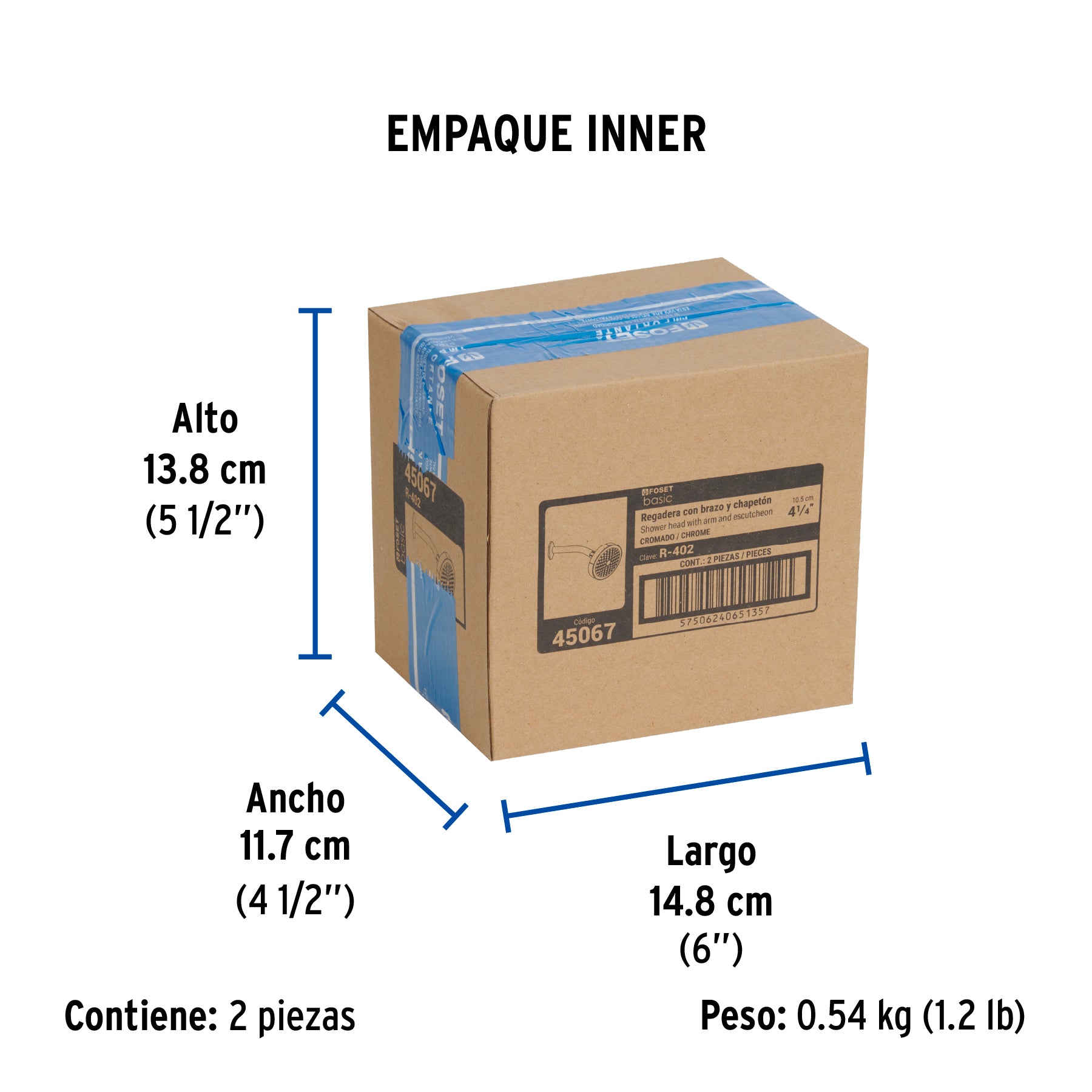Regadera redonda, ABS, 4-1/4", con brazo, Basic