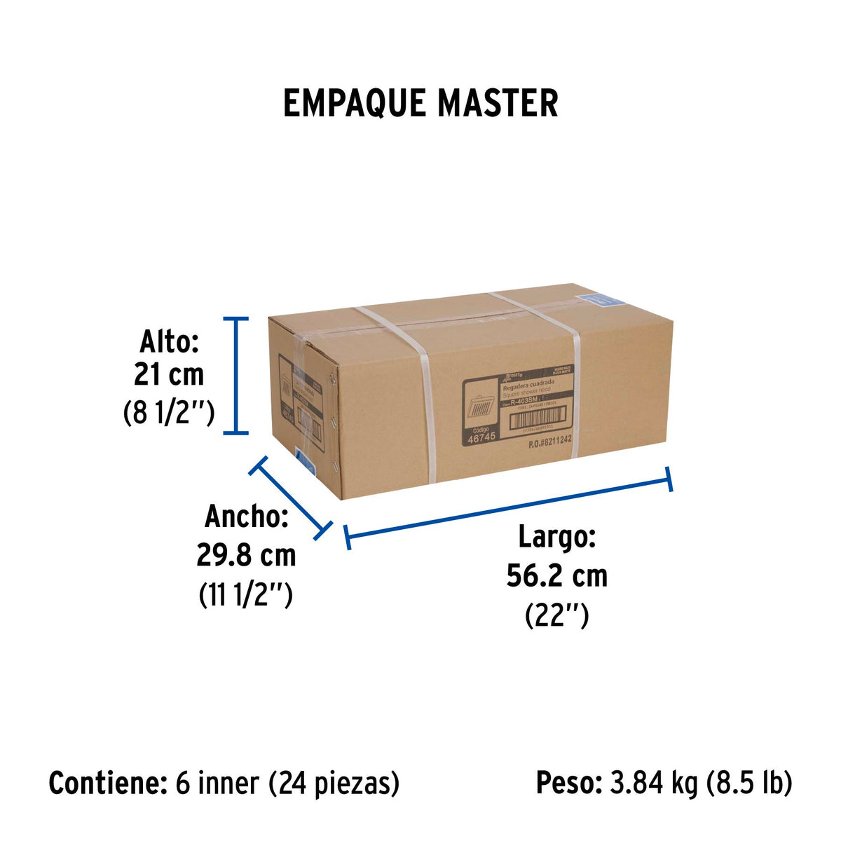 Regadera cuadrada 4', ABS, sin brazo, negro, Aqua