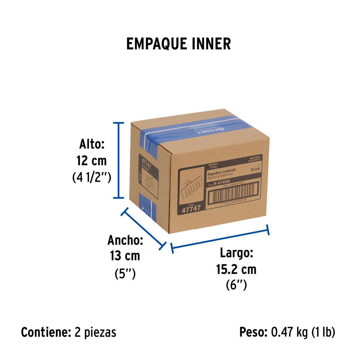 Regadera cuadrada 4', acero inox, sin brazo, negro, Tubig