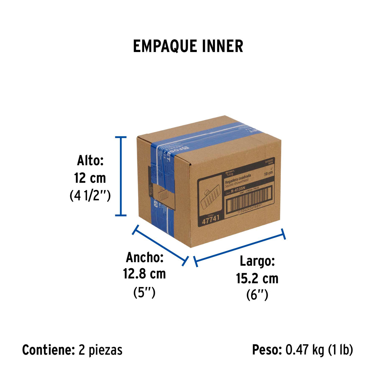 Regadera cuadrada 4', acero inox, sin brazo, satín, Túbig