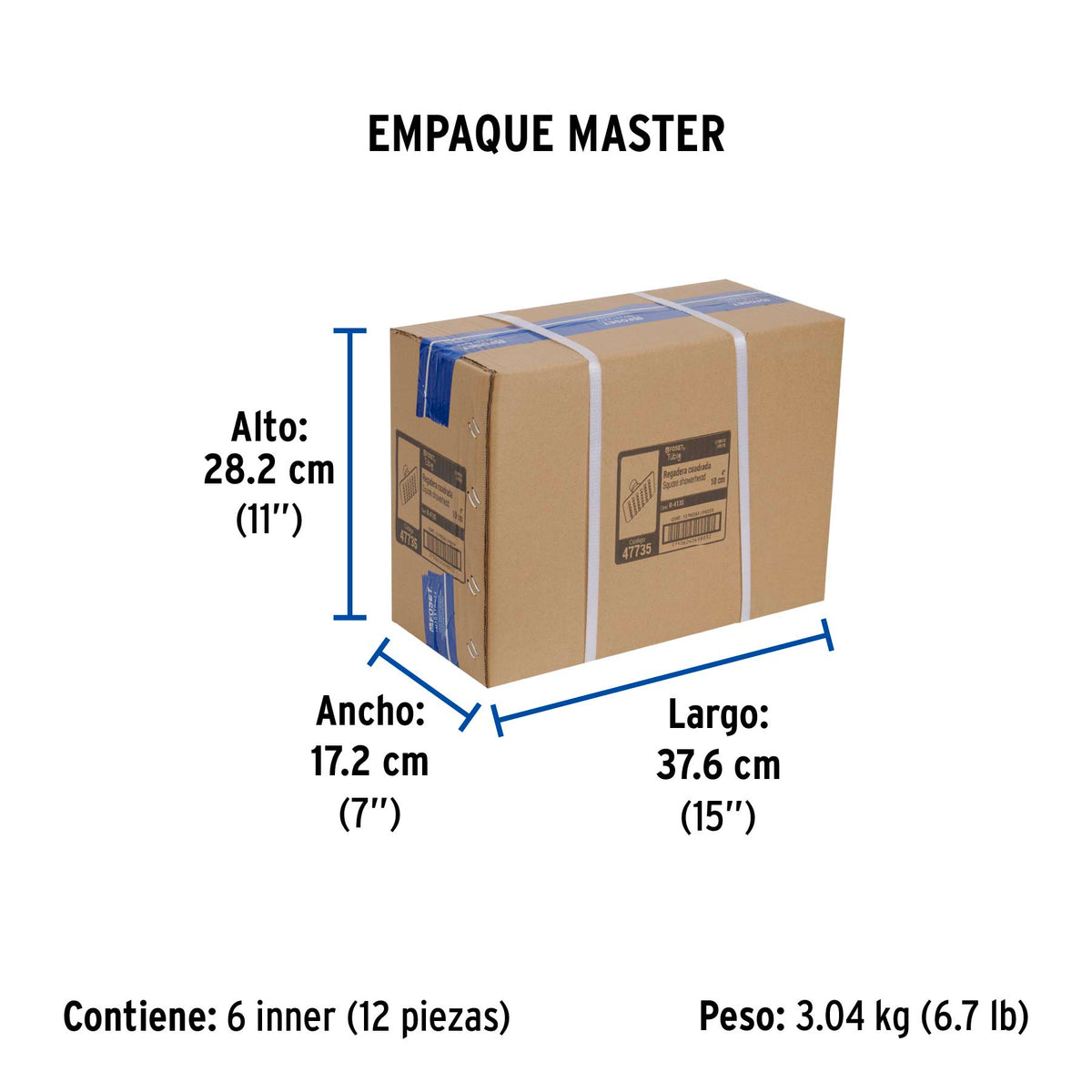 Regadera cuadrada 4', acero inox, sin brazo, cromo, Túbig