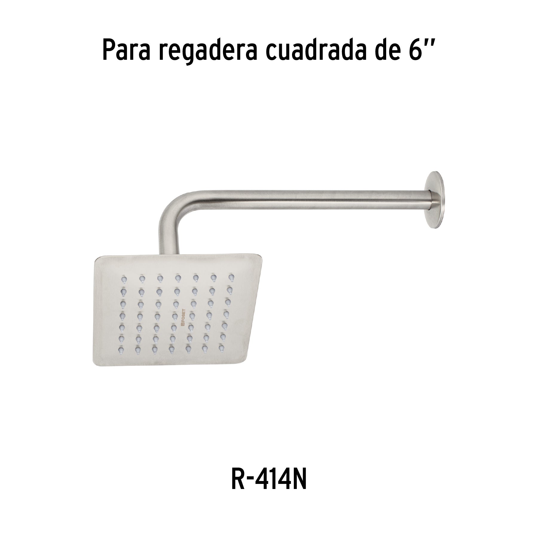 Regadera cuadrada 6', acero inox, sin brazo, satín, Túbig