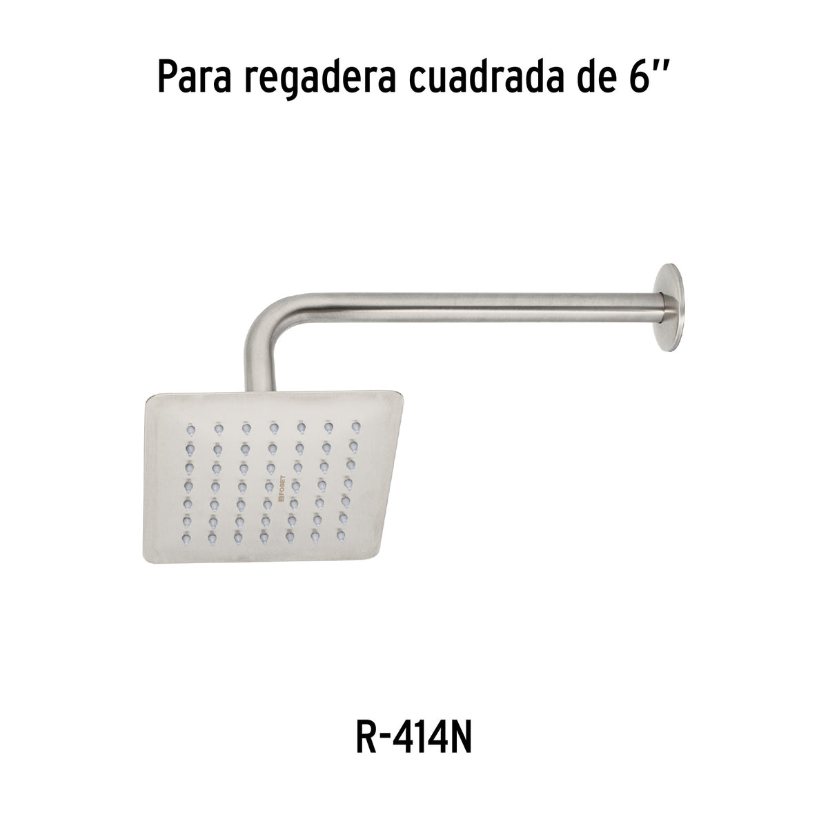 Regadera cuadrada 6', acero inox, sin brazo, satín, Túbig