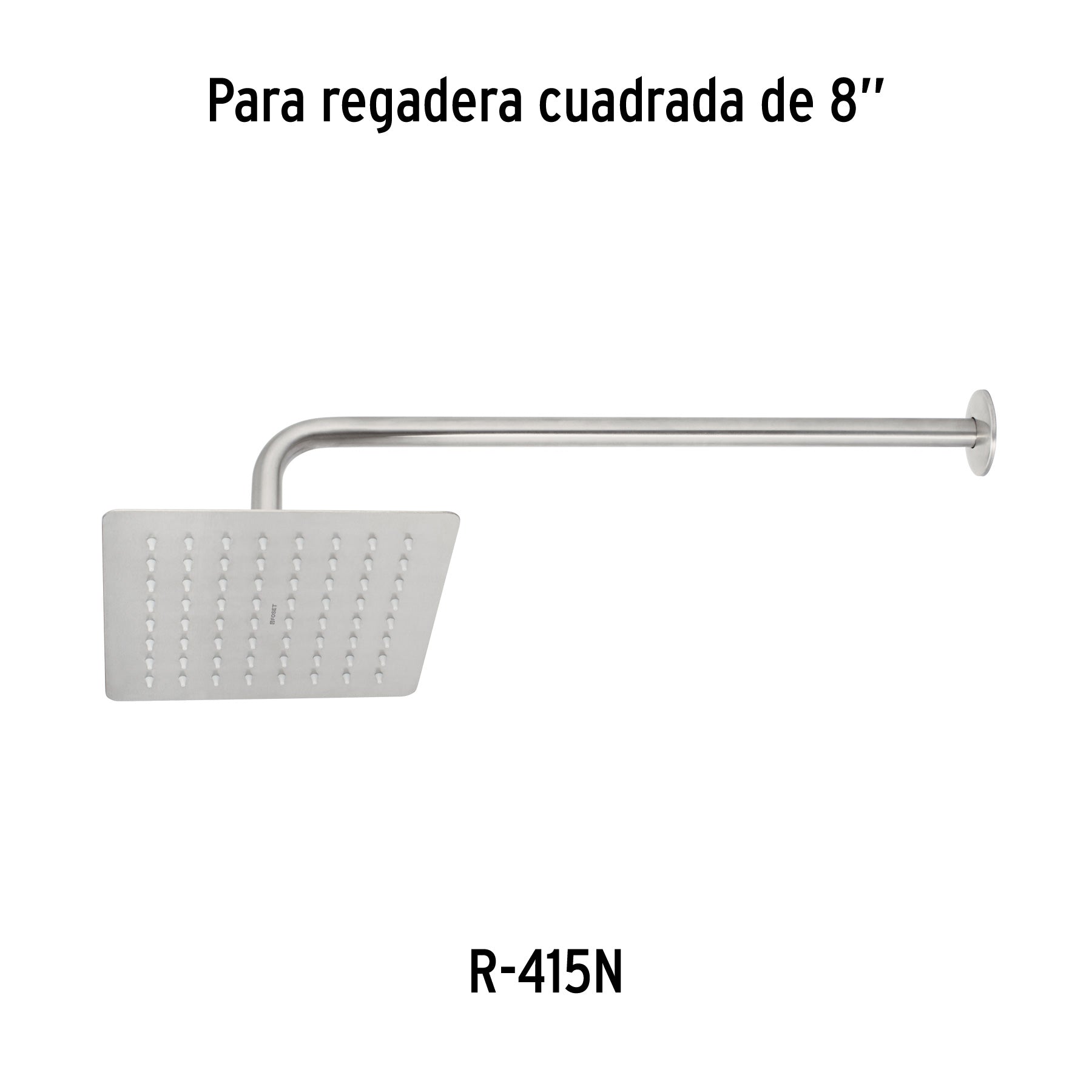 Regadera cuadrada 8', acero inox, sin brazo, satín, Túbig