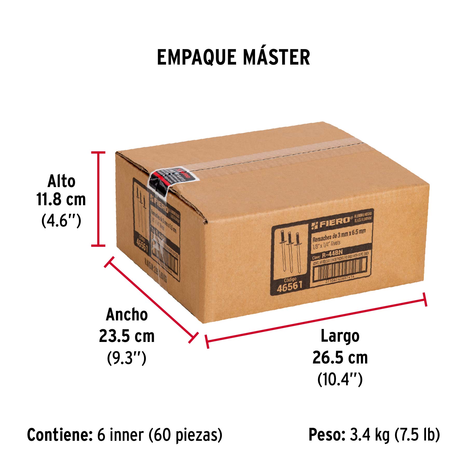 Bolsa c/50 remaches 1/8'x1/4' negros de aluminio, ala 1/4'