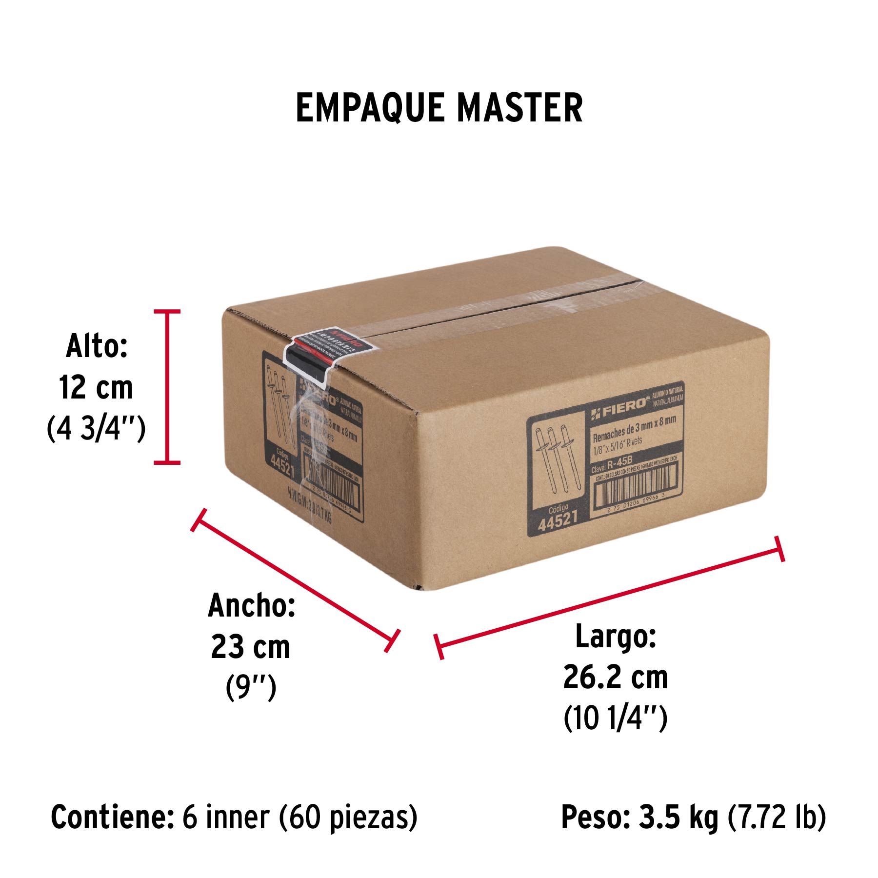 Remaches con espiga, 3.2x11.10m, bolsa con 50 pzas