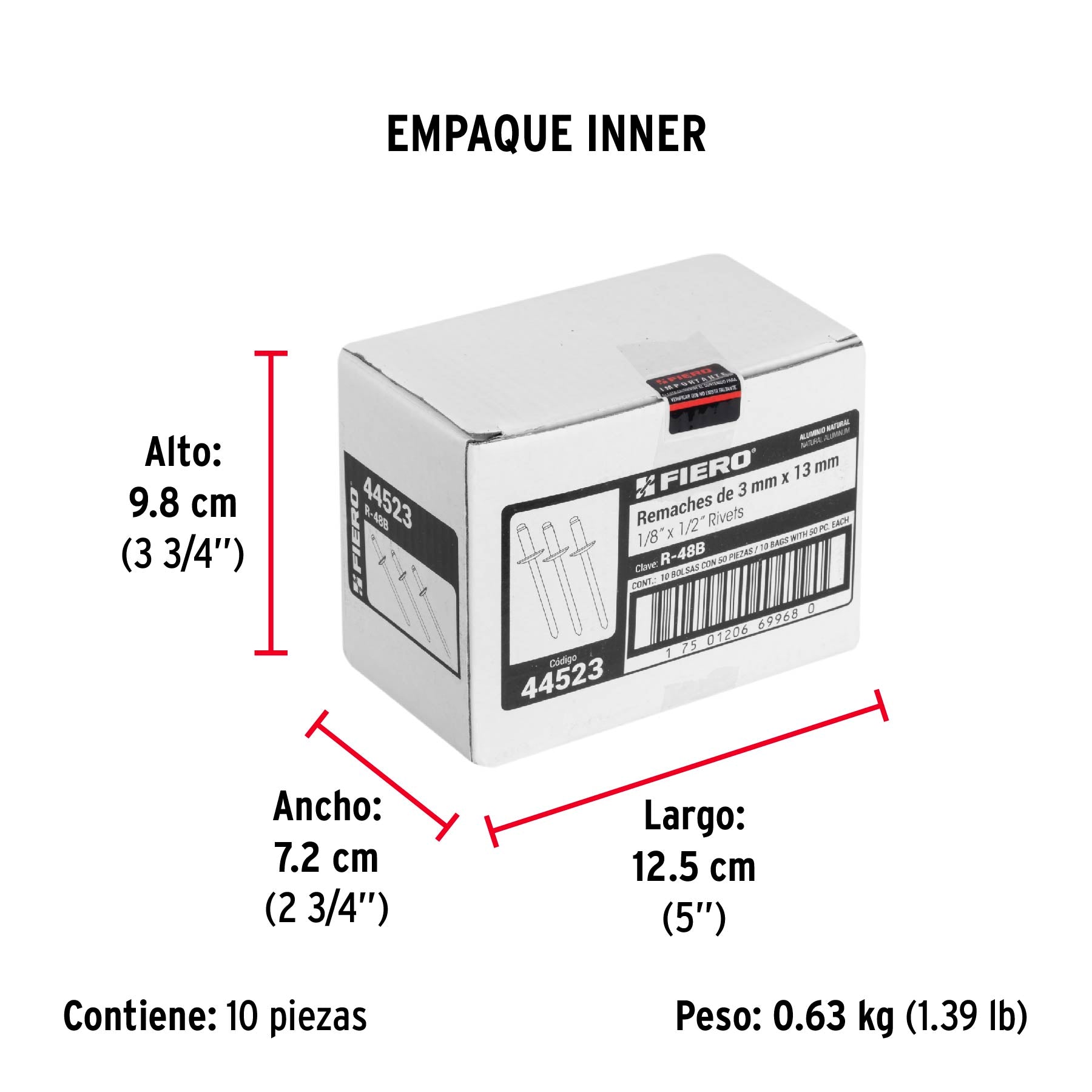 Remaches con espiga, 3.2x16.1mm, bolsa con 50 pzas