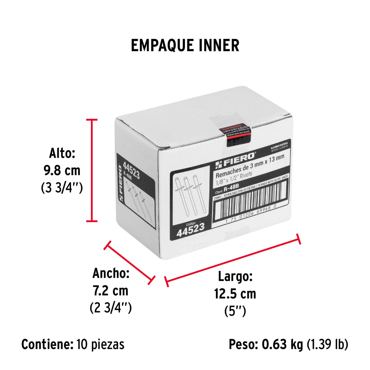 Remaches con espiga, 3.2x16.1mm, bolsa con 50 pzas