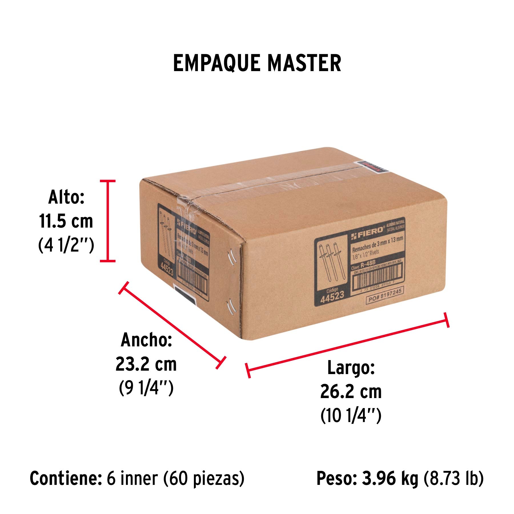 Remaches con espiga, 3.2x16.1mm, bolsa con 50 pzas